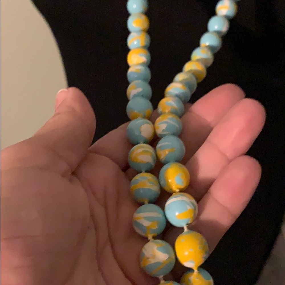 Necklace Blue , yellow and white - Picture 5 of 8